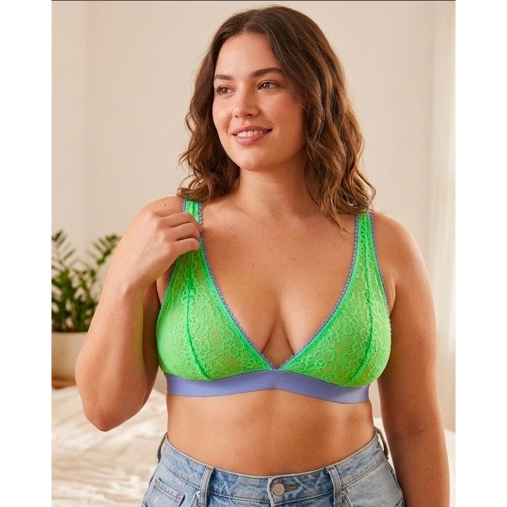 Parade Lace Triangle Bralette Spring Bouquet Green Blue PR125W Womens Medium New
